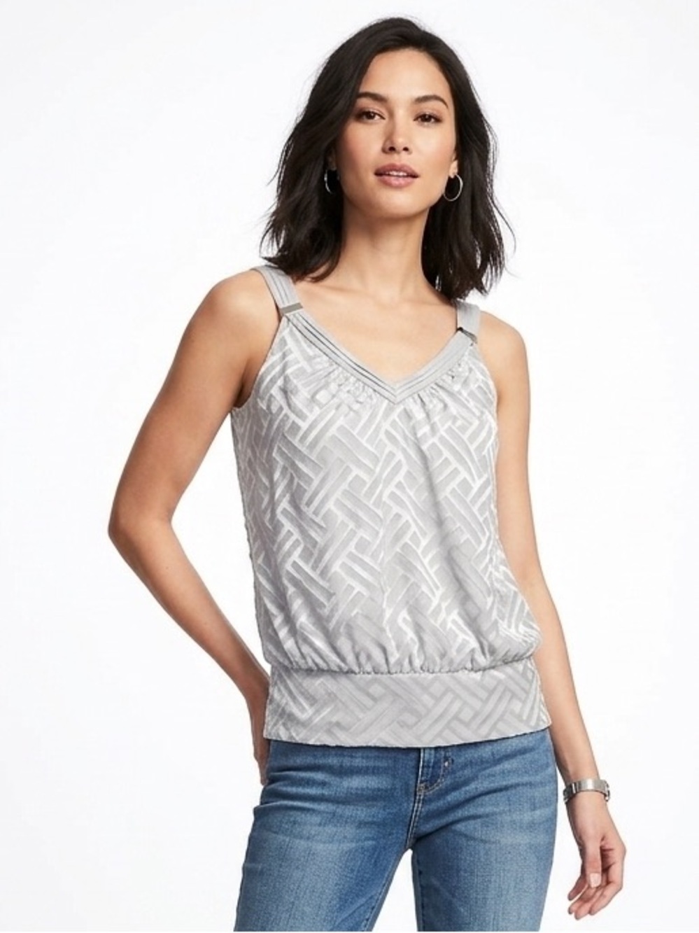 WHBM Feather Gray Silk Burnout Blouson Tank Top XS $84 EUC